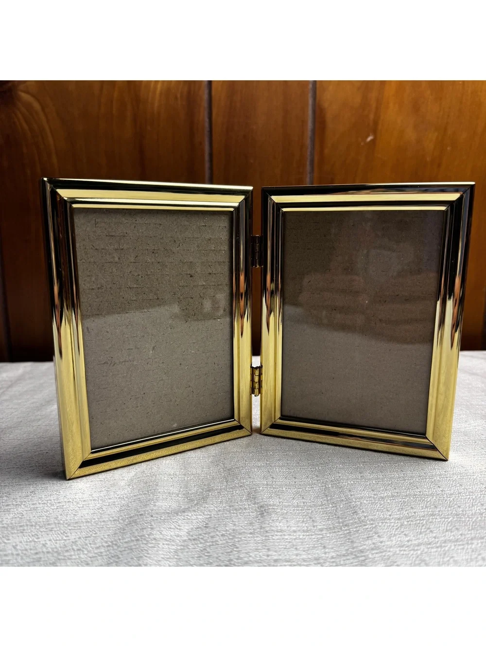Vintage Fetco Solid Brass Double Photo Frame 3.5x5 Folding Frame